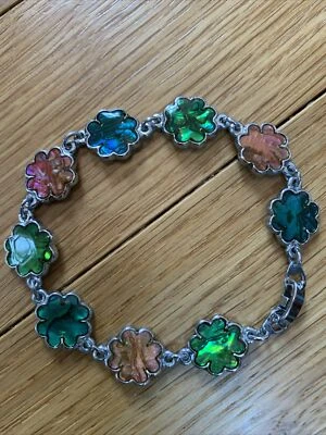 Pulsera 7" Tono Plata Abulón Look Cuatro Hojas Forma Trébol Día de San Patricio Foto 1 de 4