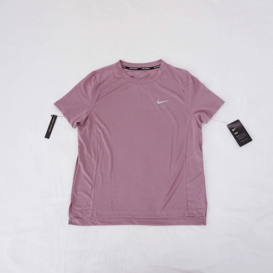 Nike Women Dri-FIT Miler Running Top Mesh Fabric AT4196-515 Dusty Mauve Size M