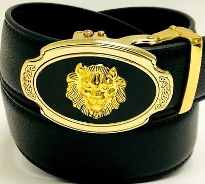 Moda León Cabeza de Tigre Jean Cuero Deslizable Automático Trinquete Hebilla Cinturón Plateado Foto 1 de 4