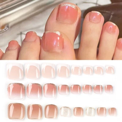 24Pcs Summer Simple Fake Nails With Designs Short Full Artificial Toenails Tip ⑨ - Image 1 of 4