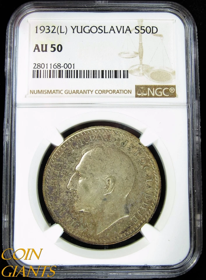 1932 (L) Yugoslavia 50 Dinara KM#16 Silver NGC AU 50 Toned S50D London Mint Coin - Image 1 of 4