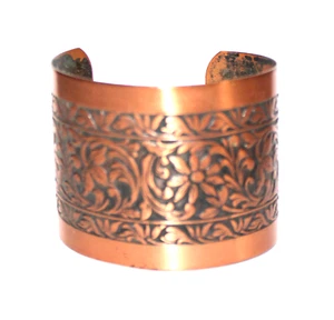 Vintage Copper Embossed Flower Cuff Bracelet CSM2 - Picture 1 of 6
