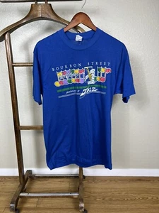 Vintage 80s BOURBON STREET NEW ORLEANS BIRTHPLACE OF JAZZ RAINBOW t-shirt LRG L - Picture 1 of 3
