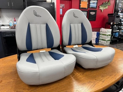 Boat Seats TEMPRESS ProBax GRAY BLUE W/ LOWE LOGO (2) SEATS PAIR Made in USA - Image 1 of 4