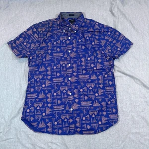 J Crew Shirt Mens Large Blue Boat Nautical Print Slim Fit Short Sleeve Cotton - Picture 1 of 10