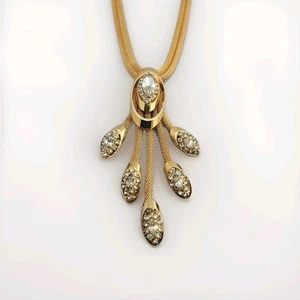 Vintage Kramer NY Gold Mesh Halskette Strass Tropfen  - Bild 1 von 14