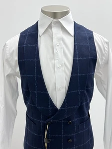 CANALI SLIM FIT PLAID DB WAISTCOAT/VEST SIZE 40 WOOL/CASHMERE - Picture 1 of 9