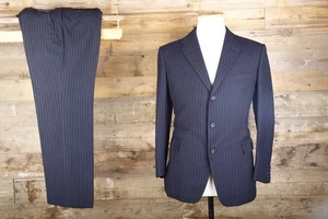 Huntsman & Sons Savile Row suit  38S 32W 28L navy dotted stripe working cuff - Picture 1 of 16