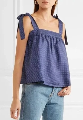 Top de seda J Crew con corbata al hombro punto azul marino blanco sin mangas cami cremallera lazo 12 Foto 1 de 4