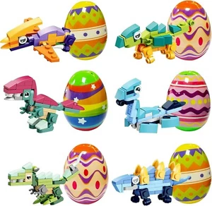 6 Pack Toy Filled Easter Eggs, Prefilled Easter Eggs with Dinosaur Building Bloc - Picture 1 of 7