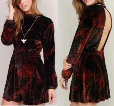 Free People - Red velvet printed Jumpsuit Romper Overall Size L NEW TikTok Y2k - Bild 1 von 4