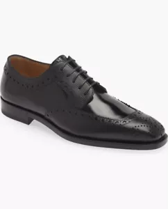 New Authentic Salvatore Ferragamo Frisco Men Leather Wingtip Derby Black 9.5 - Picture 1 of 6