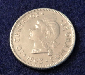 1963 Dominican Republic 10 Centavos - Great Commemorative Silver Coin - See PICS - Picture 1 of 3