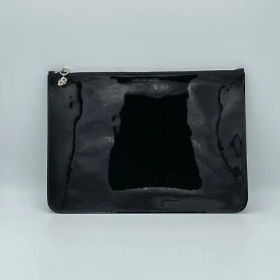 Alexander McQueen Black Patent Leather Skull Charm Large Pouch 420860 DP00I 1000 - Image 1 of 4