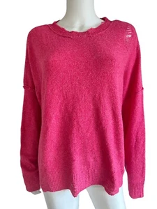 Frayed Jeans Sweater Gwen Distressed Knit Top Pullover Pink Oversized Large - Picture 1 of 14