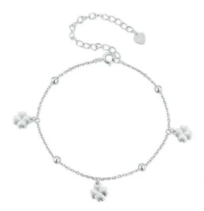 Bracelet Woman Sterling Silver 925 Clover Adjustable Lucky Four Leaf - Picture 1 of 5