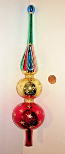 vintage handblown Glass Finial TREE TOPPER Christmas red blue pink gold 11" - Picture 1 of 4