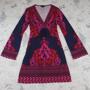 Neu Hale Bob lila & rot Damast Glockenärmel leichtes Kleid Größe Small Damen - Bild 1 von 10