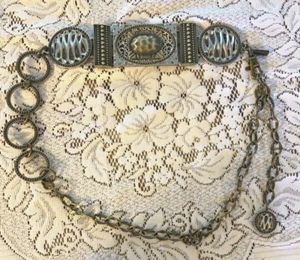 Chico’s Hammered Metal  Panel Large Silver Tone Bronze Chain Belt 40” - Picture 1 of 4
