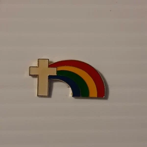RAINBOW / CROSS Vintage enamel metal hat tac pin lapel tack - Picture 1 of 3