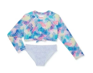 Girls Kids Swimsuit girl's 2 pc long sleeves rash guard & bottoms set periwinkle - Picture 1 of 9