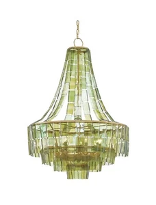 Contemporary Vintner Chandelier Green Glass Design by Currey & Company - Picture 1 of 5