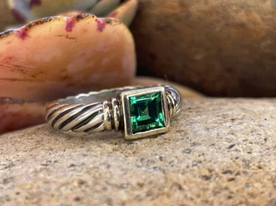 David Yurman 925 14k Yellow Gold Tsavorite Cable Ring Size 5.5 - Image 1 of 4