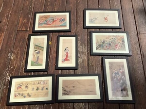 8 Well Framed Antique Japanese Woodblocks Oak Frames - Picture 1 of 21