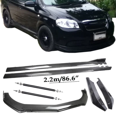 Carbon Fiber Front Bumper Lip Spoiler & Side SkirtFor Chevrolet Aveo Body O - Image 1 of 4