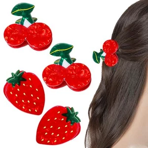 4 PCS Cherry Strawberry Hair Claw Clips Cute Cellulose Acetate Hair Clips Red... - Picture 1 of 7