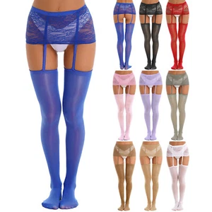 Women's Suspender Stockings Hosiery Tights Shiny Oil Pantyhose with Garter Belt - Picture 1 of 103