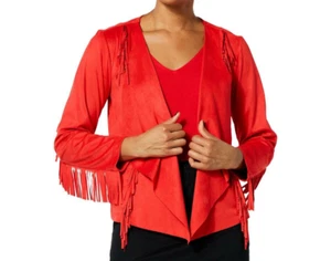 Colleen Lopez Faux Suede Fringe Jacket Rich Red Size L NWT MSRP $89 - Picture 1 of 13