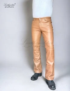 Camel Beige Leder Jeans Hose 501 Style Classic Slimfit passt über Cowboystiefel - Bild 1 von 7