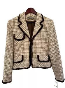 NWT Allen by Allen Schwartz Tweed Blazer Jacket Velvet Trim Camal SZ 14 - Picture 1 of 6