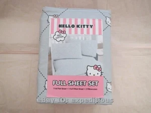 NEW HELLO KITTY 4-PIECE FULL SHEET SET 100% COTTON GRAY PINK BOWS CUTE BEDDING - Picture 1 of 2