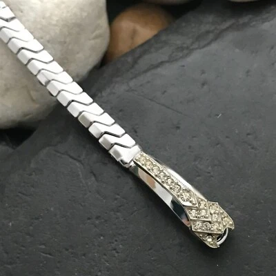 Correa de reloj vintage de los años 50 Champion llena de oro blanco y diamantes de imitación para dama sin usar Foto 1 de 4