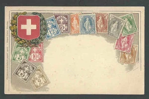 Ca 1907 Svizzera 1890's Francobolli Set Ritratto Su Emb Mint Card Con Stemma - Foto 1 di 1