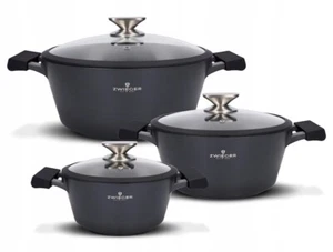 ZWIEGER BLACK STONE SET OF POTS 6 PCS COOKWARE DIE-CAST ALUMINIUM STEWPOTS LIDS - Picture 1 of 10