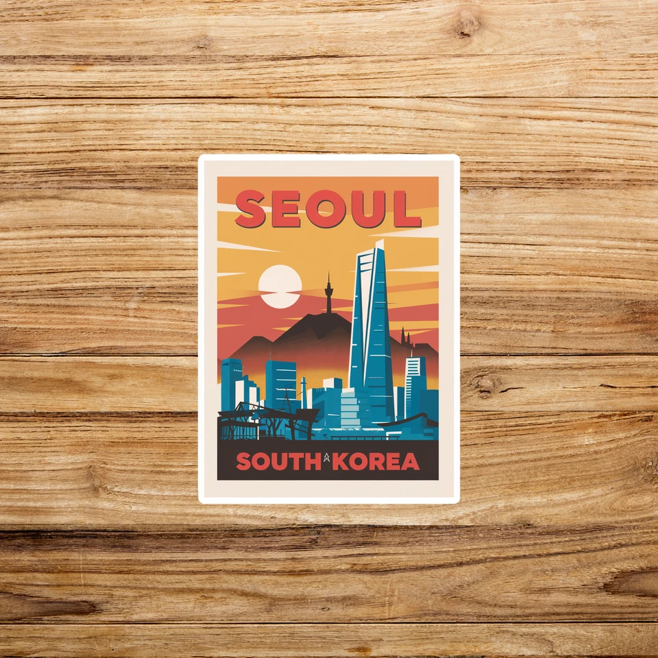 Vintage Seoul South Korea Travel sticker - Retro City Skyline Sunset Art Print #
