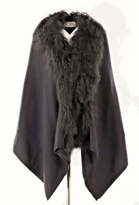 La Fiorentina luxuriöses Halstuch mit tibetischem Lammfellkragenbesatz in Schwarz - Neu mit Etikett - Bild 1 von 6