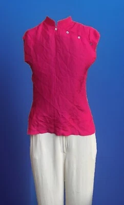 Vintage Pure Silk Hot Pink Mandarin Collar Chinese Neckline Fitted Small 6/8 - Image 1 of 4