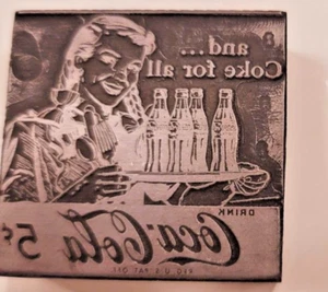 ANTICA BOTTIGLIA COCA-COLA vintage stampanti legno e rame BLOCCO STAMPA - Foto 1 di 5