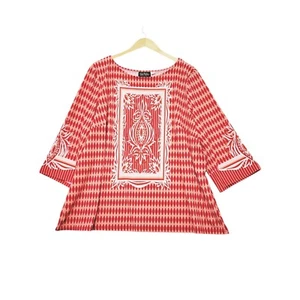 Bob Mackie Tunic Women Plus Sz 3X MultiPrint Artsy Flowy Boho Top Stretch Top - Picture 1 of 9