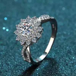 2Ct Round Cut Real Moissanite Women's Engagement Ring 14K White Gold Plated - Picture 1 of 7
