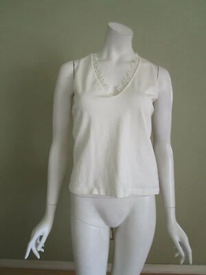 VALENTINO Combo Crochet Tejido Espalda Elástico Tejido Cuello en V Top en Crema Talla 42 Foto 1 de 4