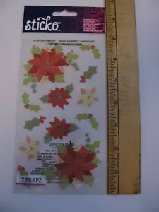 Pegatinas Sticko POINSETTIAS Glitter Clear 12 Piezas NIP - Imagen 1 de 1