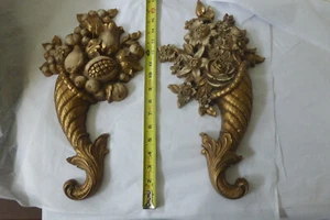 Set 2 Vintage Syrocco  Wall Hanging Plaques  16" cornucopias - Picture 1 of 3