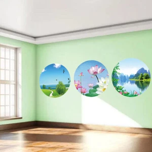 3pcs Round Wall Stickers Landscape Paintings Sticky Posters 40cm 50cm 56cm - Picture 1 of 10