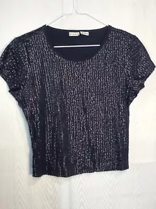 Alice + Olivia Sequin Black Short Sleeve Tshirt Top Small - Picture 1 of 5