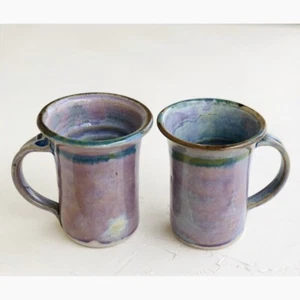 2 GEPRÜFTE FEUERKERAMIK Tassen Tassen Tee Kaffee Keramik Purple Hill Country Texas - Bild 1 von 13